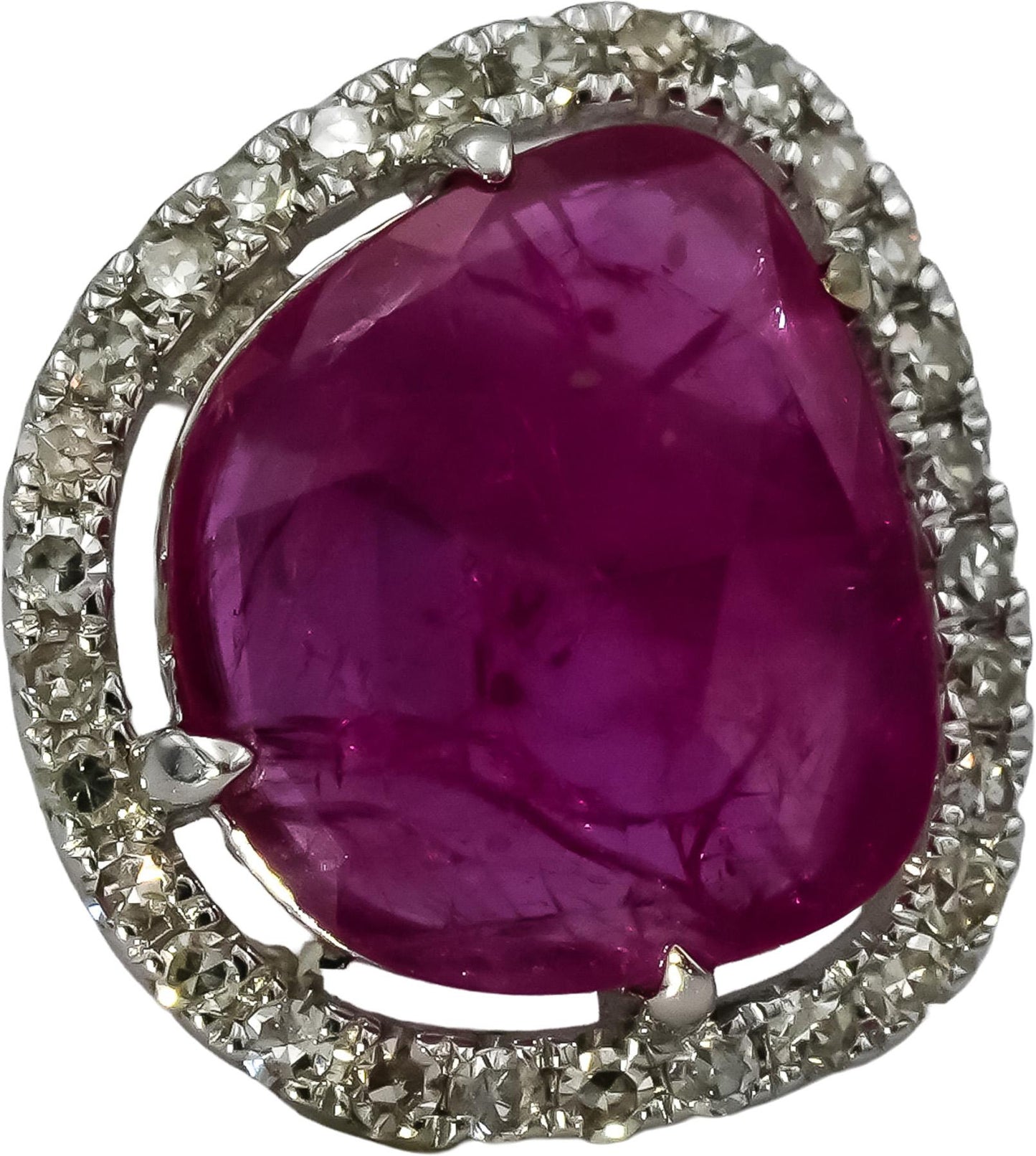 14k White Gold Round Diamond and Fancy Cut Ruby Stud Earrings 2.25CT