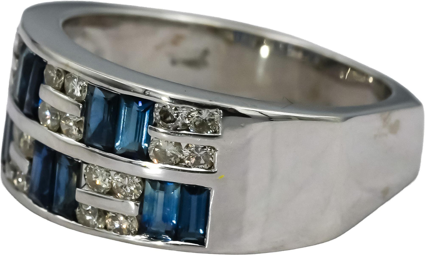 14k White Gold Diamond and Sapphire Band Ring 1.0CT Size 8