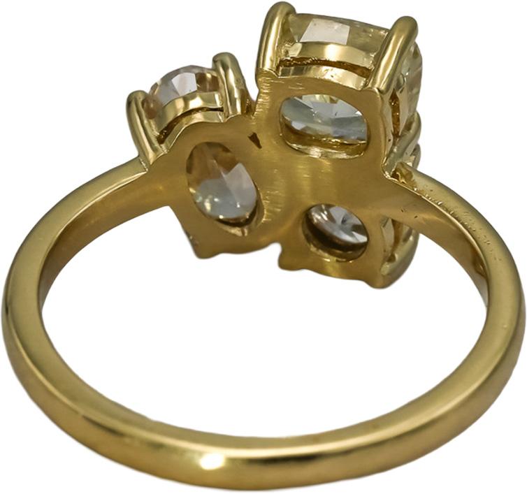 14k Yellow Gold VS White & Light Yellow Oval and Diamond Three Stone Ring 2.62CT
