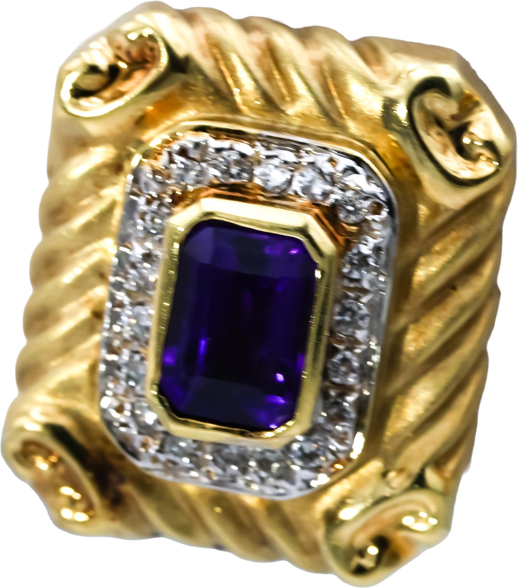 14k Yellow Gold Diamond and Amethyst Earrings 2.55CT