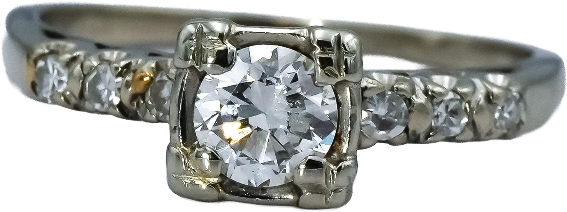 Antique 14k White Gold VS Diamond Ring 0.50CT w/ 0.42CT Center Size 7.25