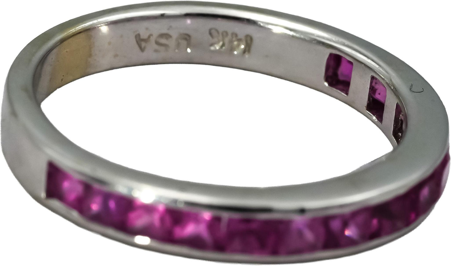 14k White Gold Pink Sapphire Eternity Band Ring 0.75CT Size 5