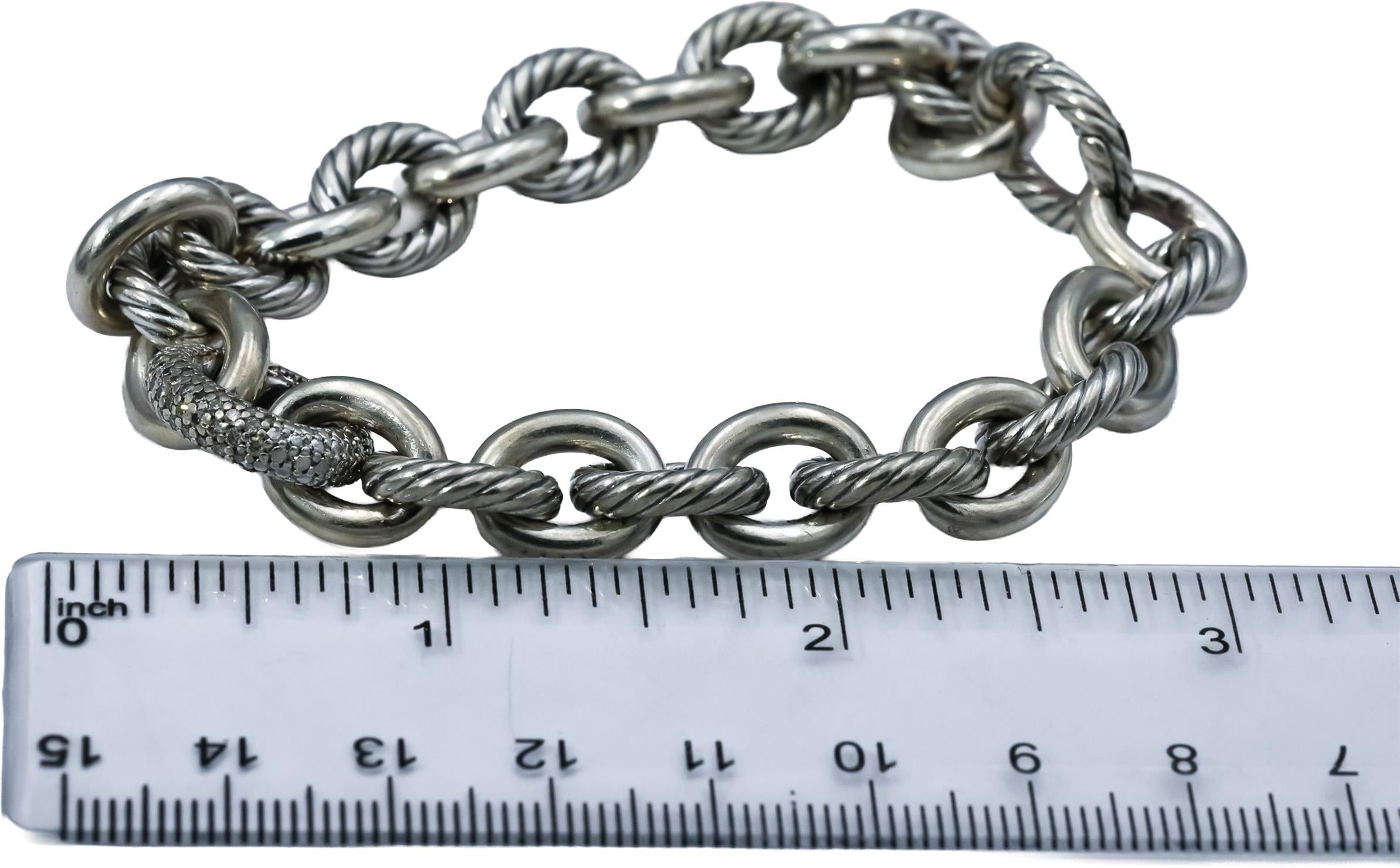 DAVID YURMAN Sterling Silver Diamond Cable Collection Bracelet .25-.35CT