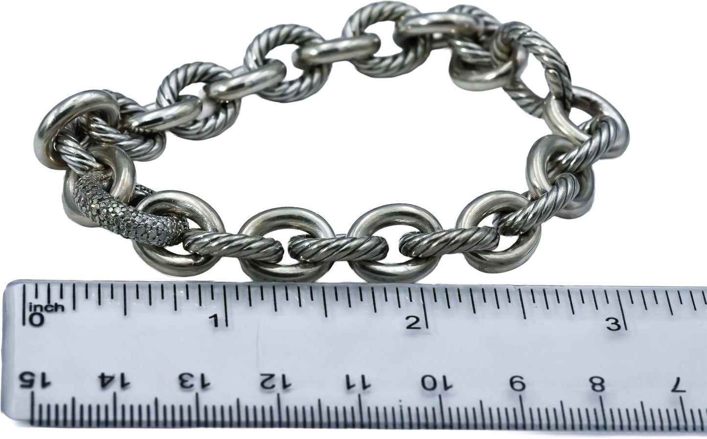 DAVID YURMAN Sterling Silver Diamond Cable Collection Bracelet .25-.35CT