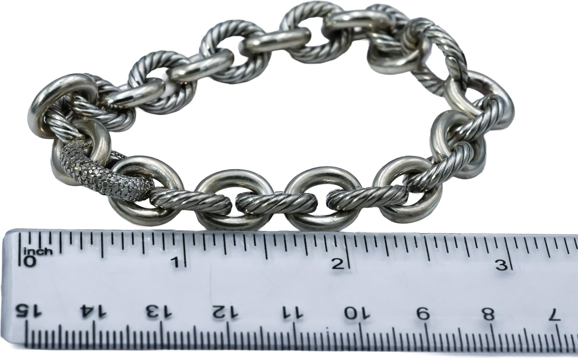 DAVID YURMAN Sterling Silver Diamond Cable Collection Bracelet .25-.35CT