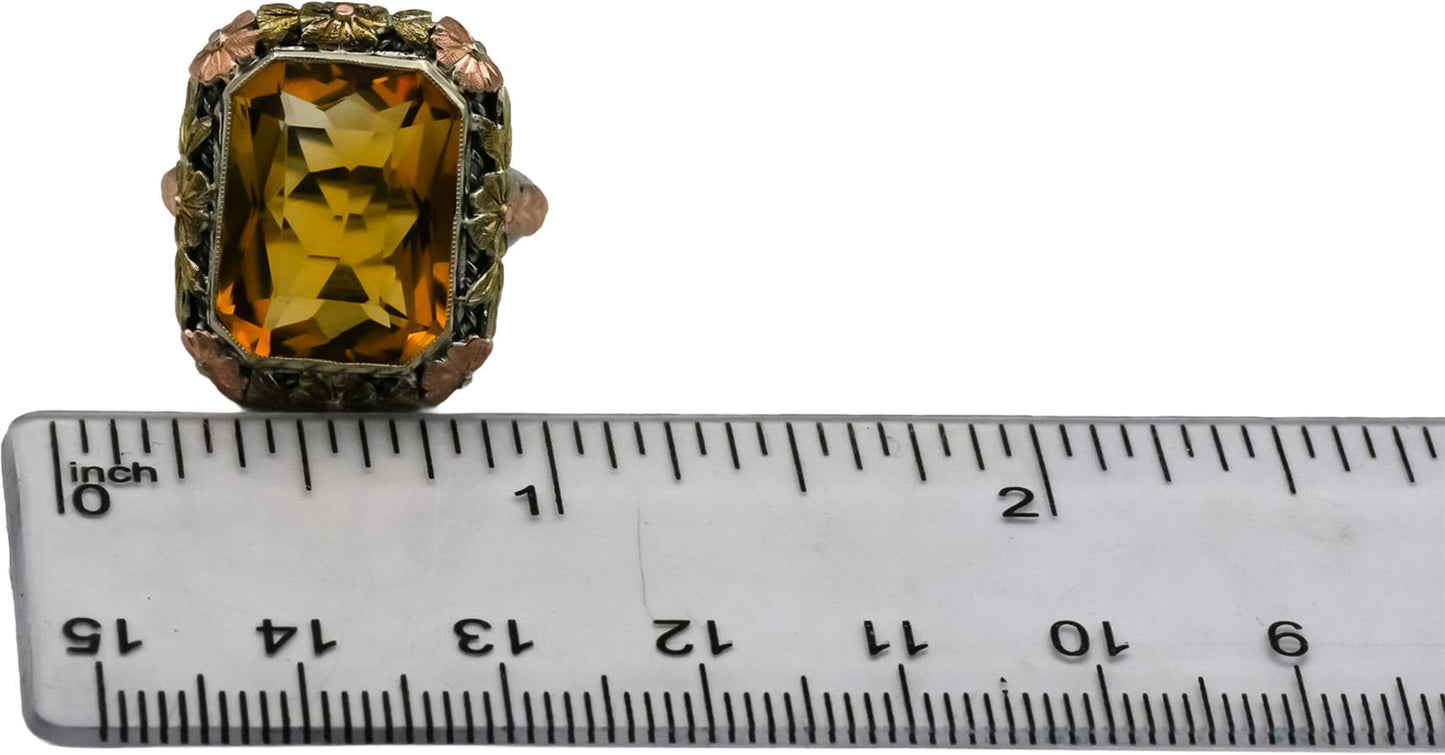 Art Deco Filigree Antique 14k White and Yellow Gold Citrine Ring 10.0CT Size 4.5