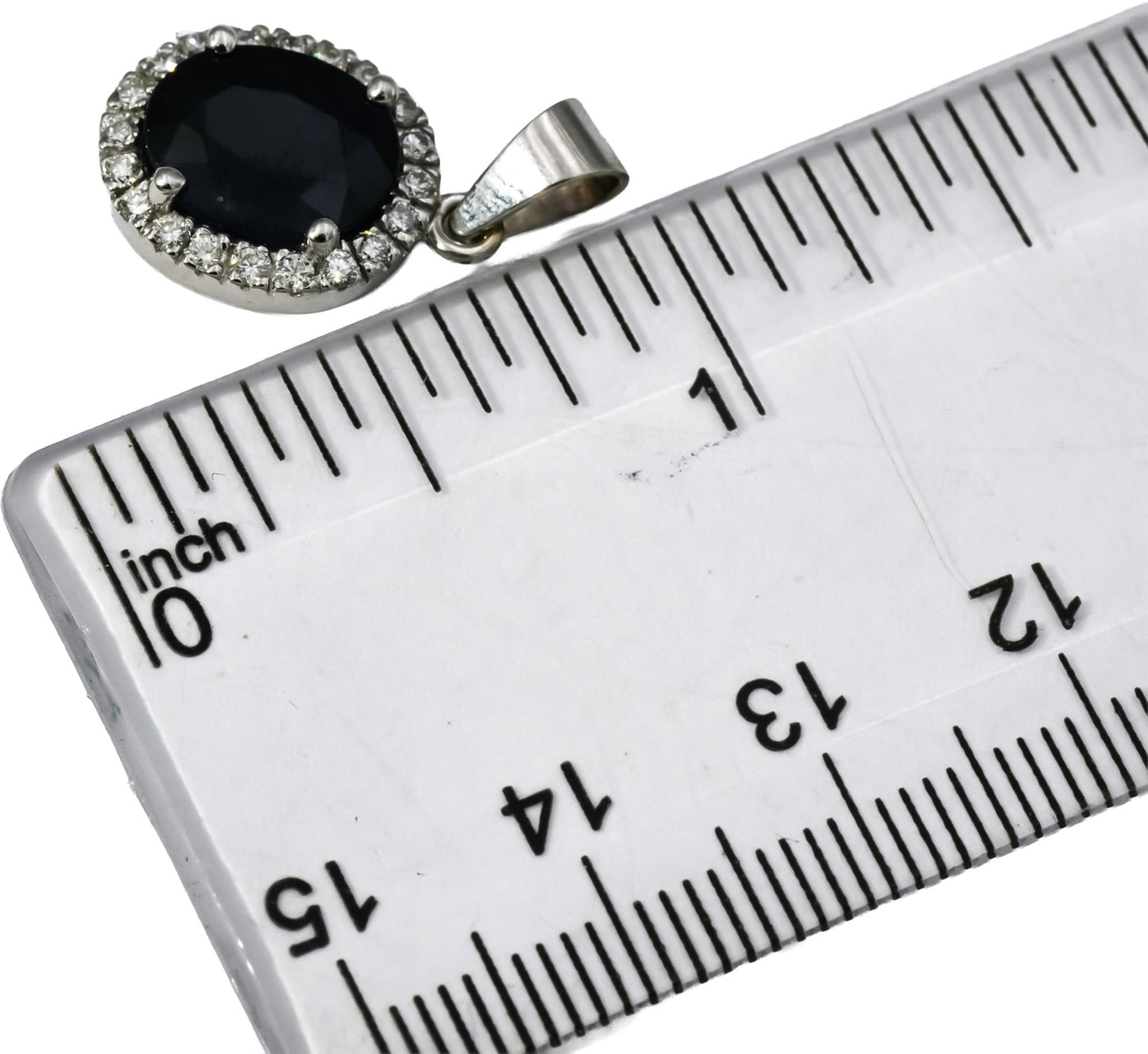 14k White Gold VS Round Diamond and Oval Sapphire Pendant 3.95CT