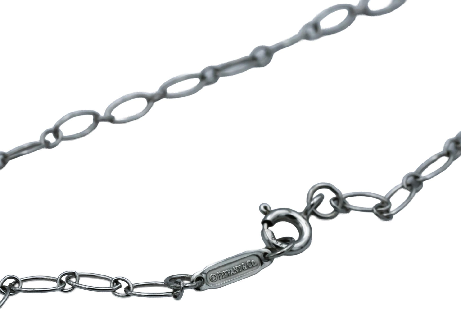 TIFFANY & CO. 18k White Gold Clover Key Pendant Necklace w/ Diamond Accents