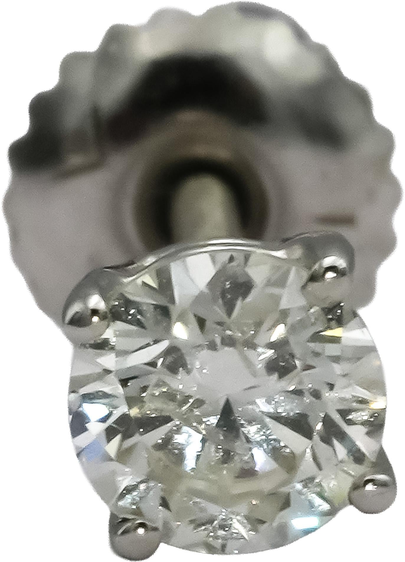 18k White Gold Round Diamond Stud Screw Back Earrings 0.75CT