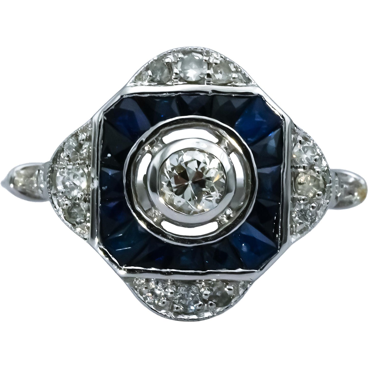 Antique 18k White Gold Diamond and Sapphire Ring 0.25CT Size 7