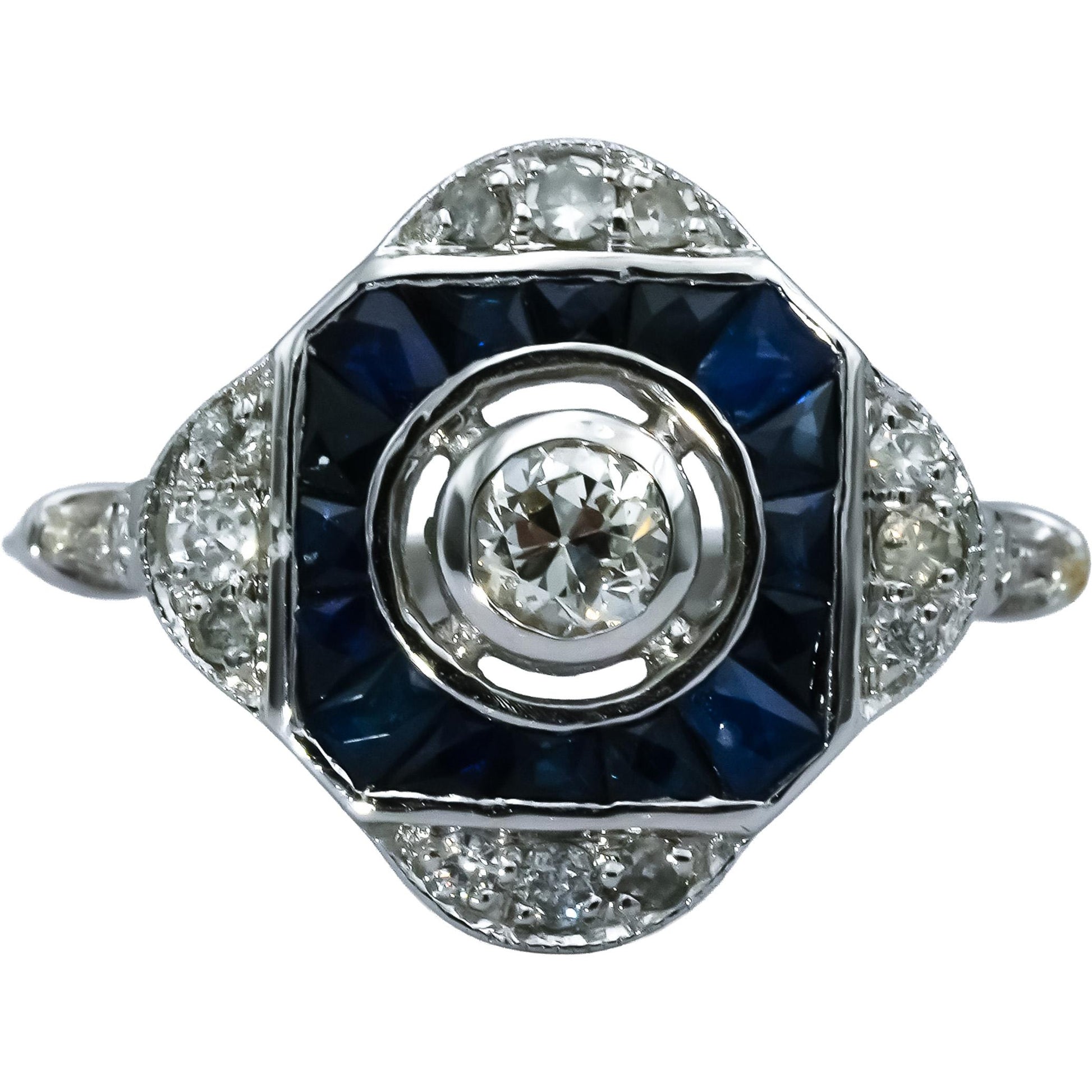 Antique 18k White Gold Diamond and Sapphire Ring 0.25CT Size 7
