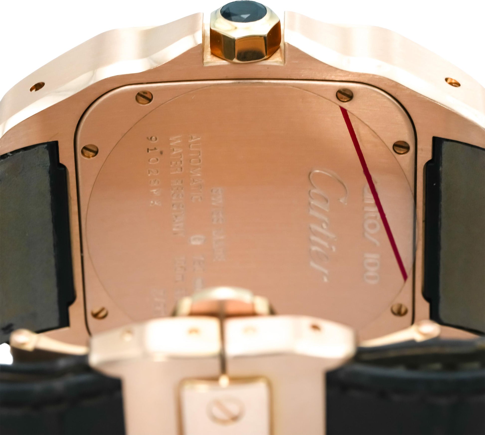 CARTIER 18k Rose Gold Black Dial Santos 100 XL Automatic Watch Ref 2792