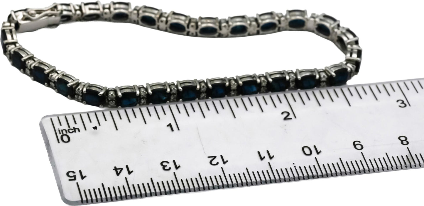 18k White Gold VS Diamond and Blue Sapphire Tennis Bracelet 13.50CT