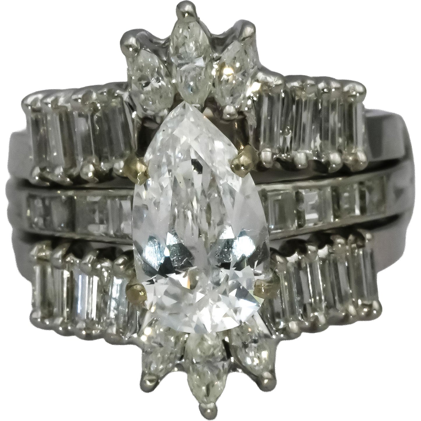 14k White Gold Mixed Cut Diamond Bridal Set Ring 3.60CT w/ 2.10CT Center Size 7
