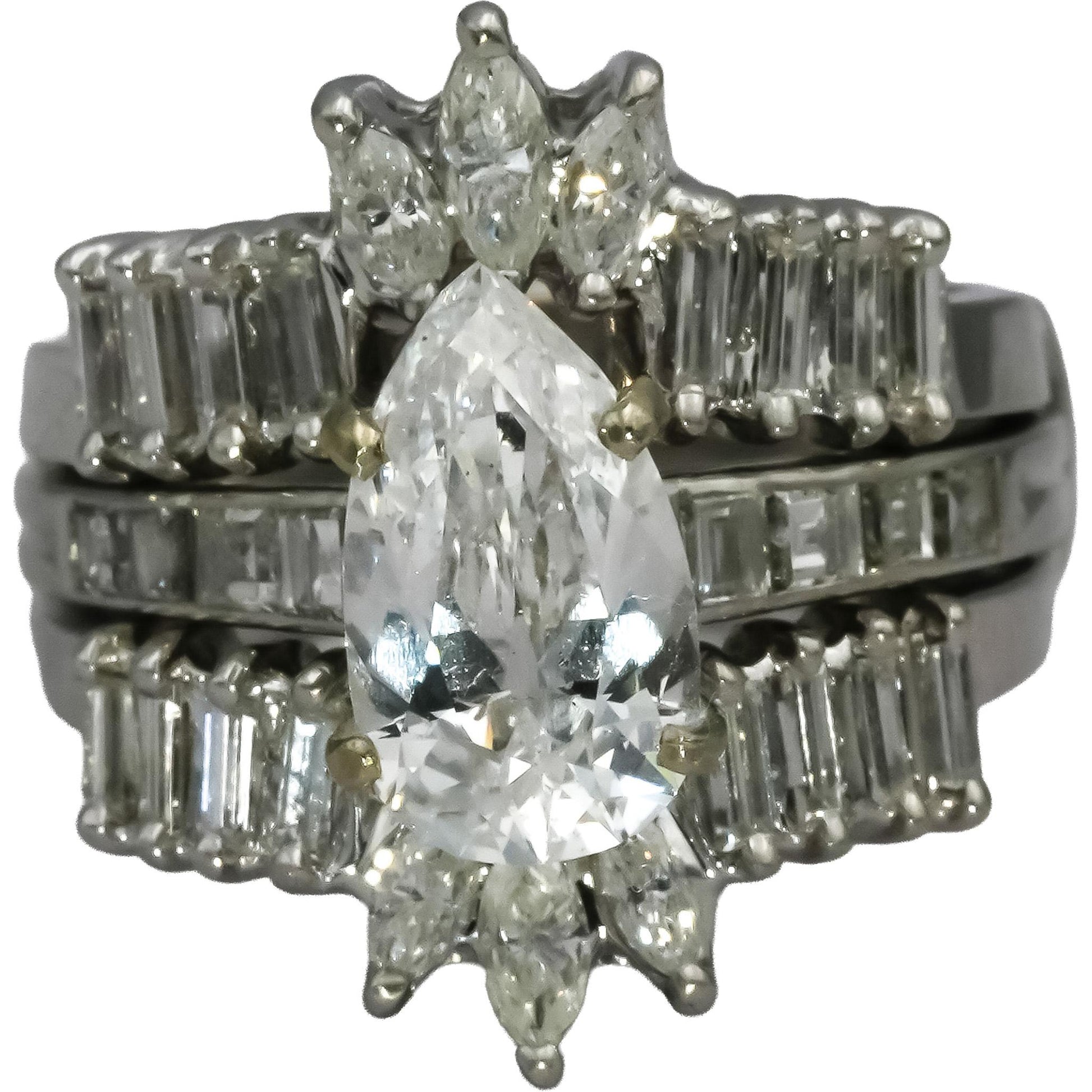 14k White Gold Mixed Cut Diamond Bridal Set Ring 3.60CT w/ 2.10CT Center Size 7
