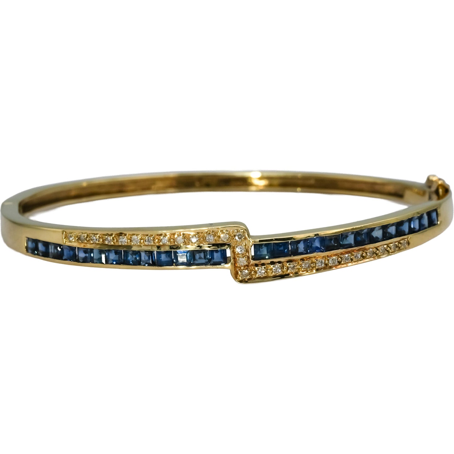 14k Yellow Gold Diamond and Blue Sapphire Bangle Bracelet 2.50CT