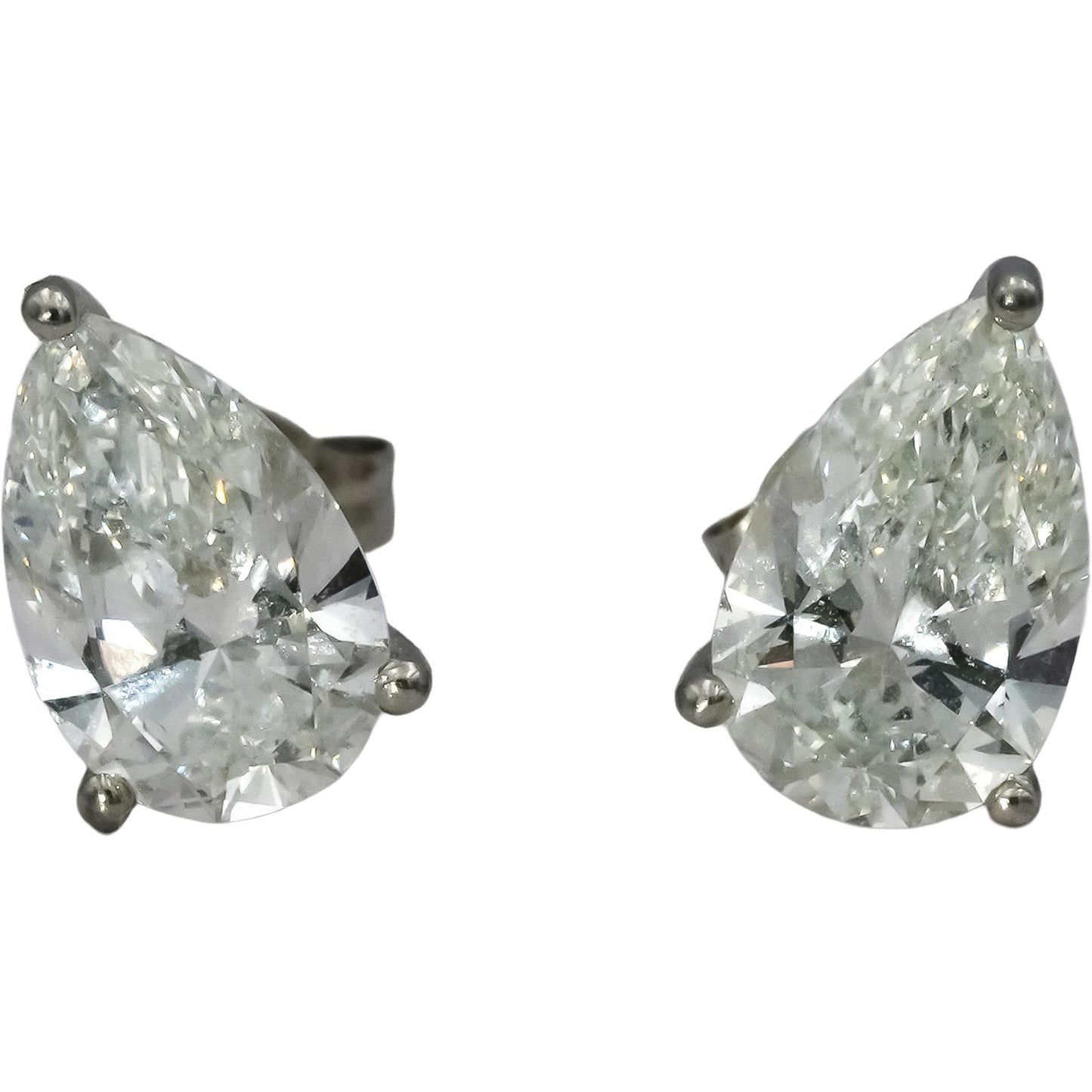 IGI 14k White Gold VS1/E Pear Cut Lab-Grown Diamond Stud Earrings 3.73CT