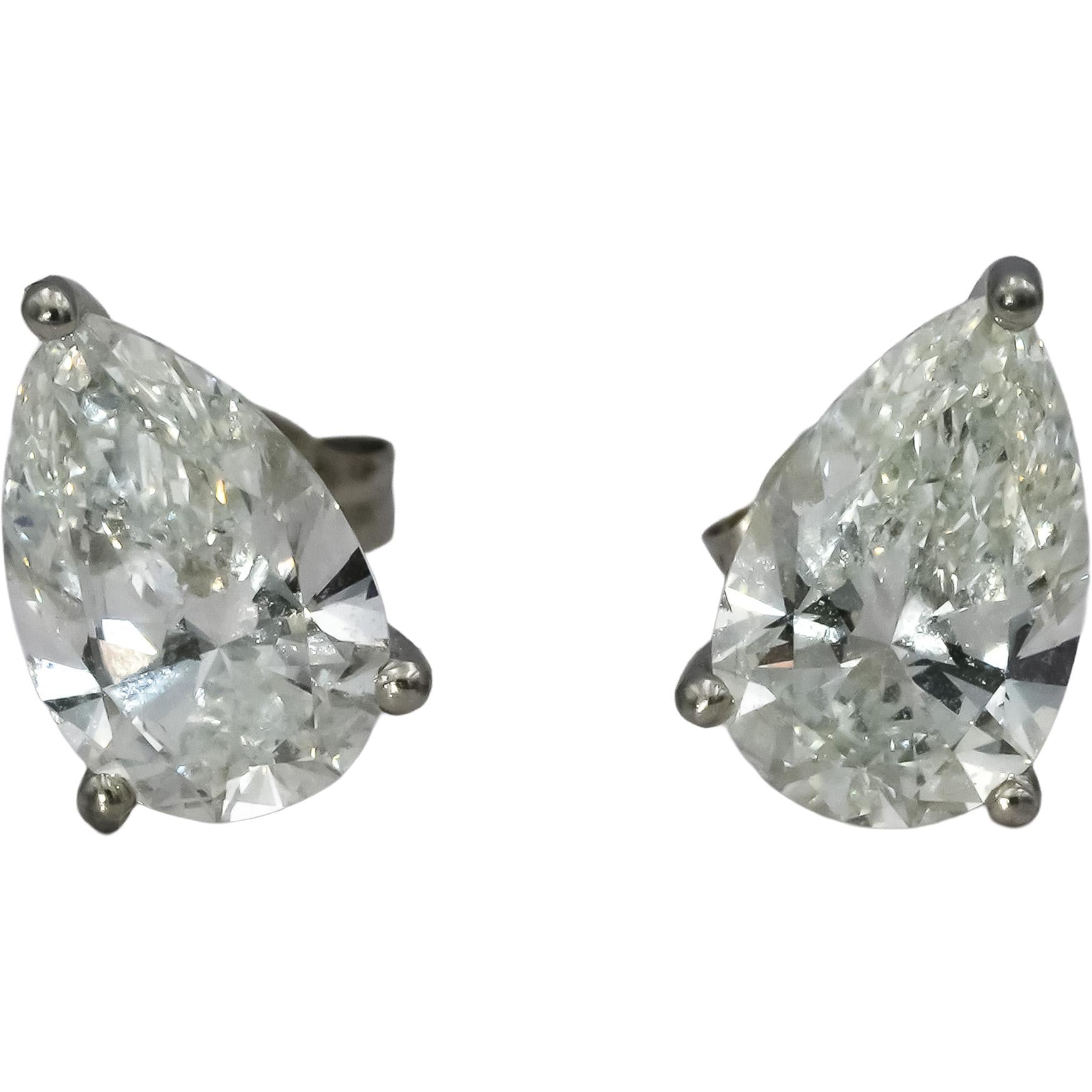 IGI 14k White Gold VS1/E Pear Cut Lab-Grown Diamond Stud Earrings 3.73CT
