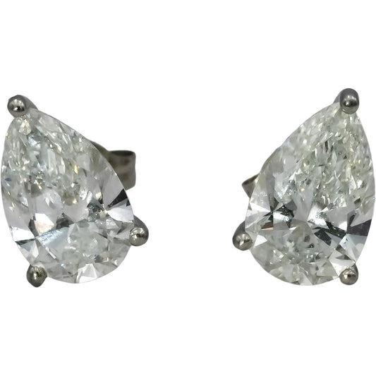 IGI 14k White Gold VS1/E Pear Cut Lab-Grown Diamond Stud Earrings 3.73CT