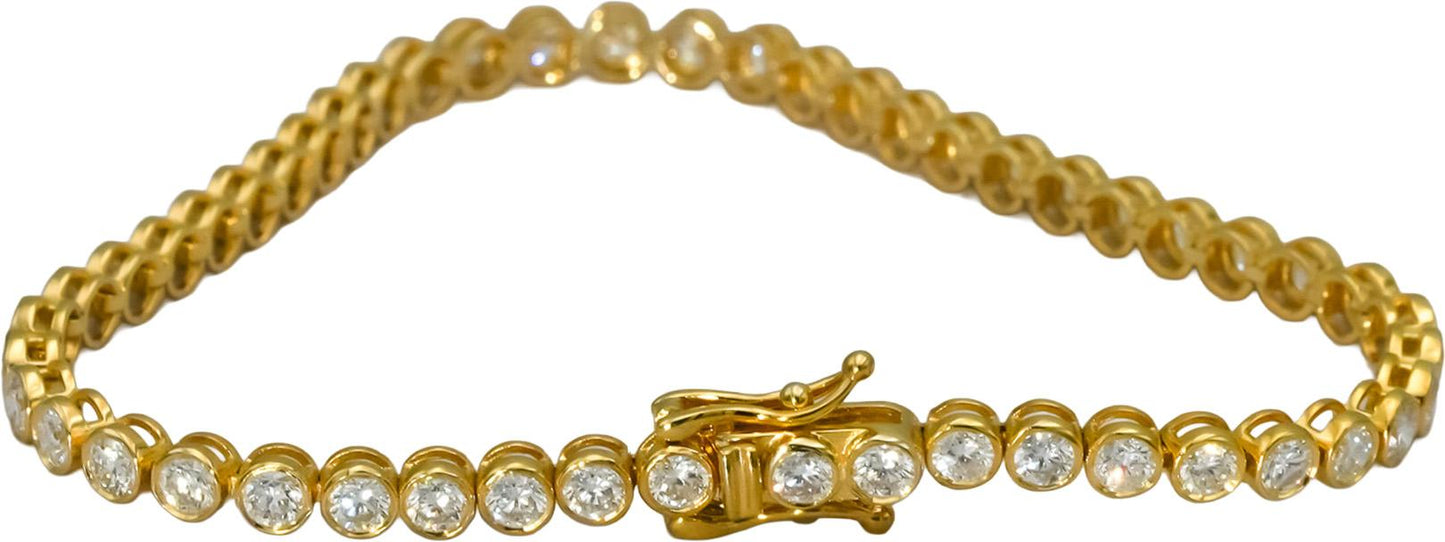 14k Yellow Gold VS Round Bezel Set Diamond Tennis Bracelet 4.35CT