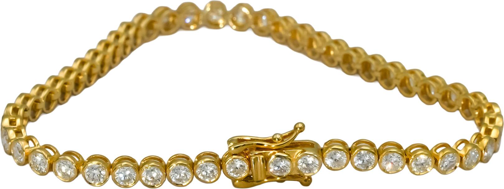 14k Yellow Gold VS Round Bezel Set Diamond Tennis Bracelet 4.35CT