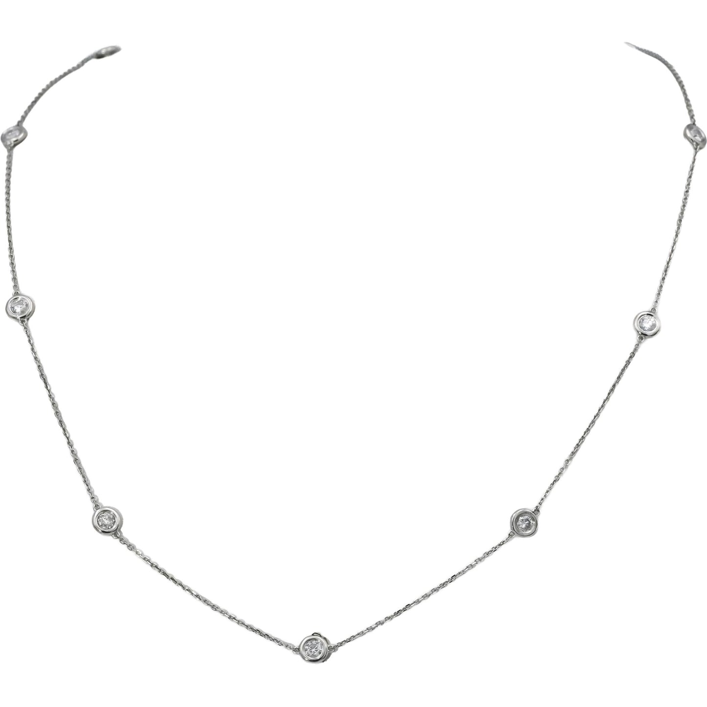 Platinum Round Diamond By the Yard Chain Necklace 1.14CT