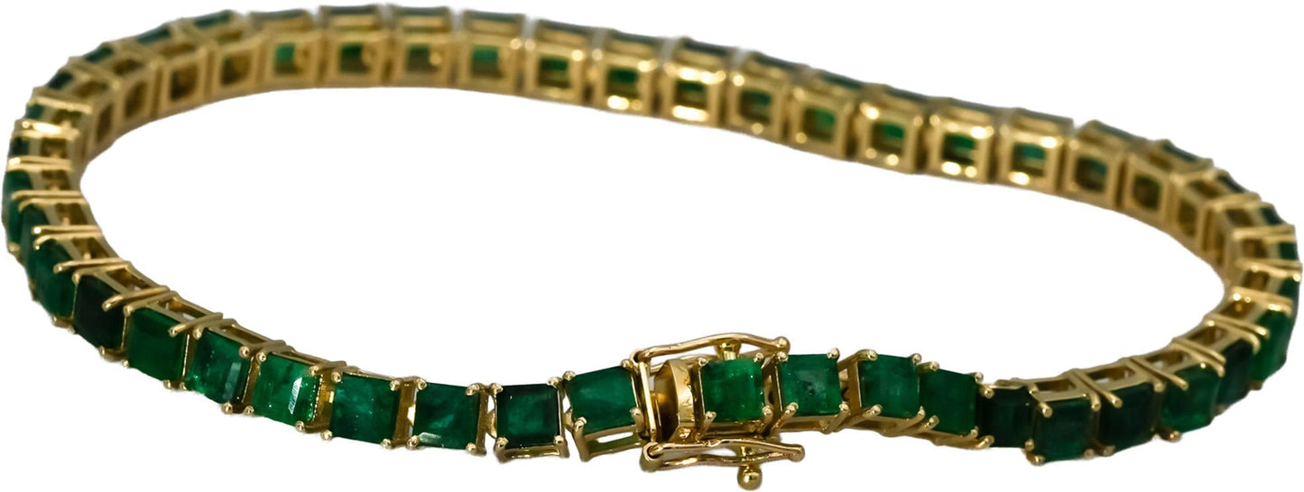 14k Yellow Gold Emerald Tennis Bracelet 7.50CT