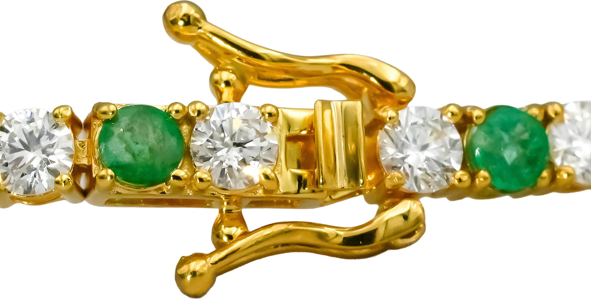 14k Yellow Gold Round Diamond and Emerald Tennis Bracelet 5.69CT
