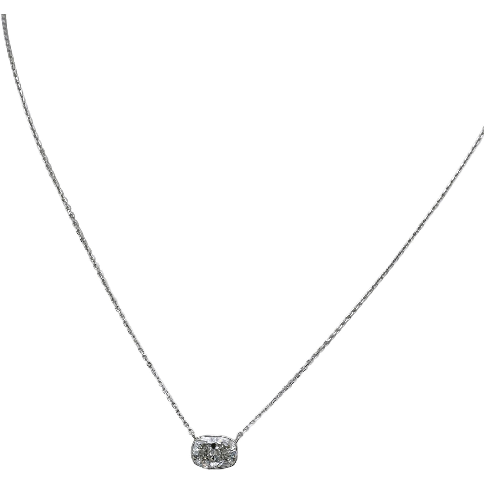 14k White Gold VS Cushion Cut Lab-Grown Diamond Pendant Necklace 1.92CT