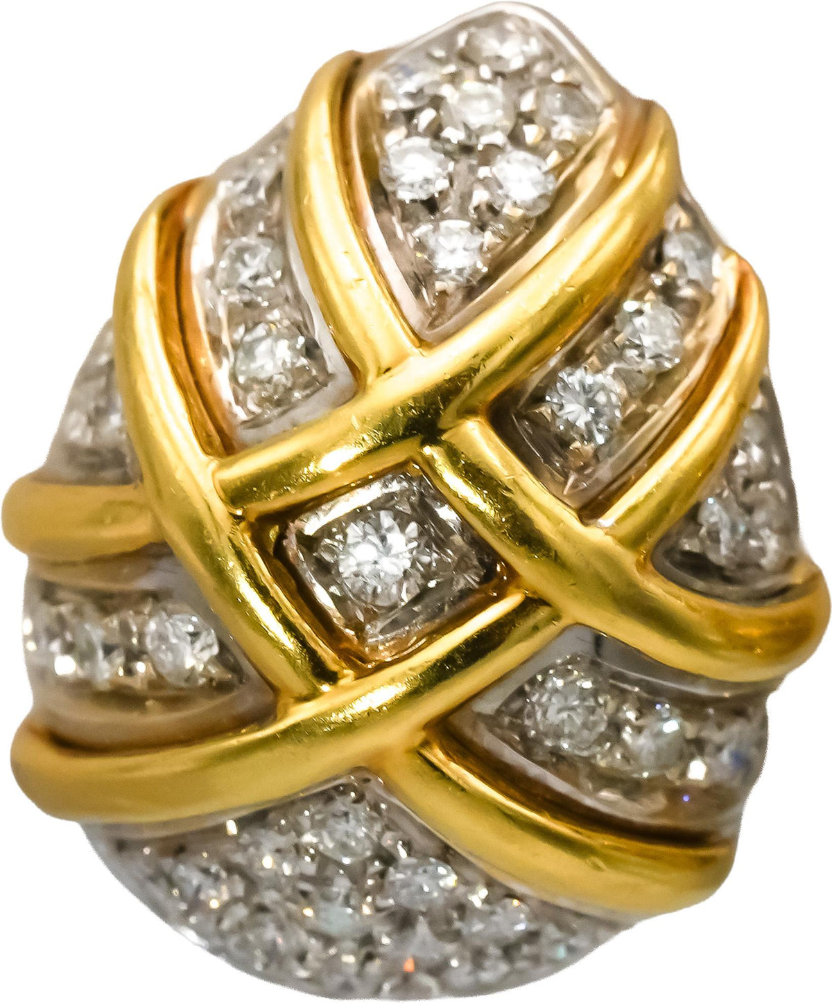 18k Yellow White Gold Round Diamond Dome Shaped Earrings 1.50CT