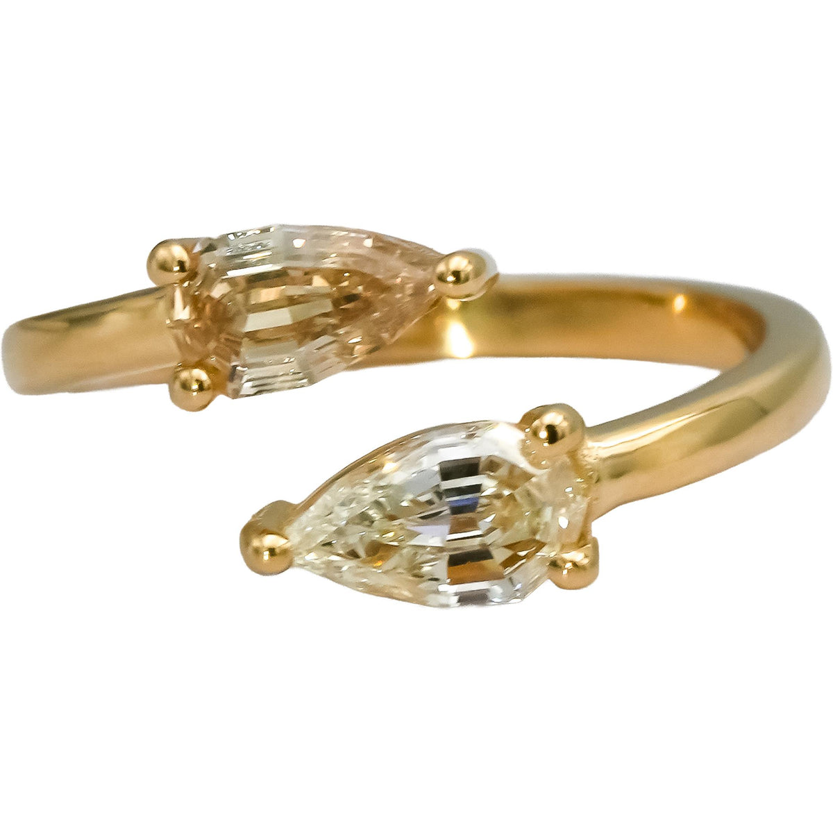 18k Yellow Gold VS Pear Step Cut Natural Diamond Bypass Ring 2.02CT Size 5.5