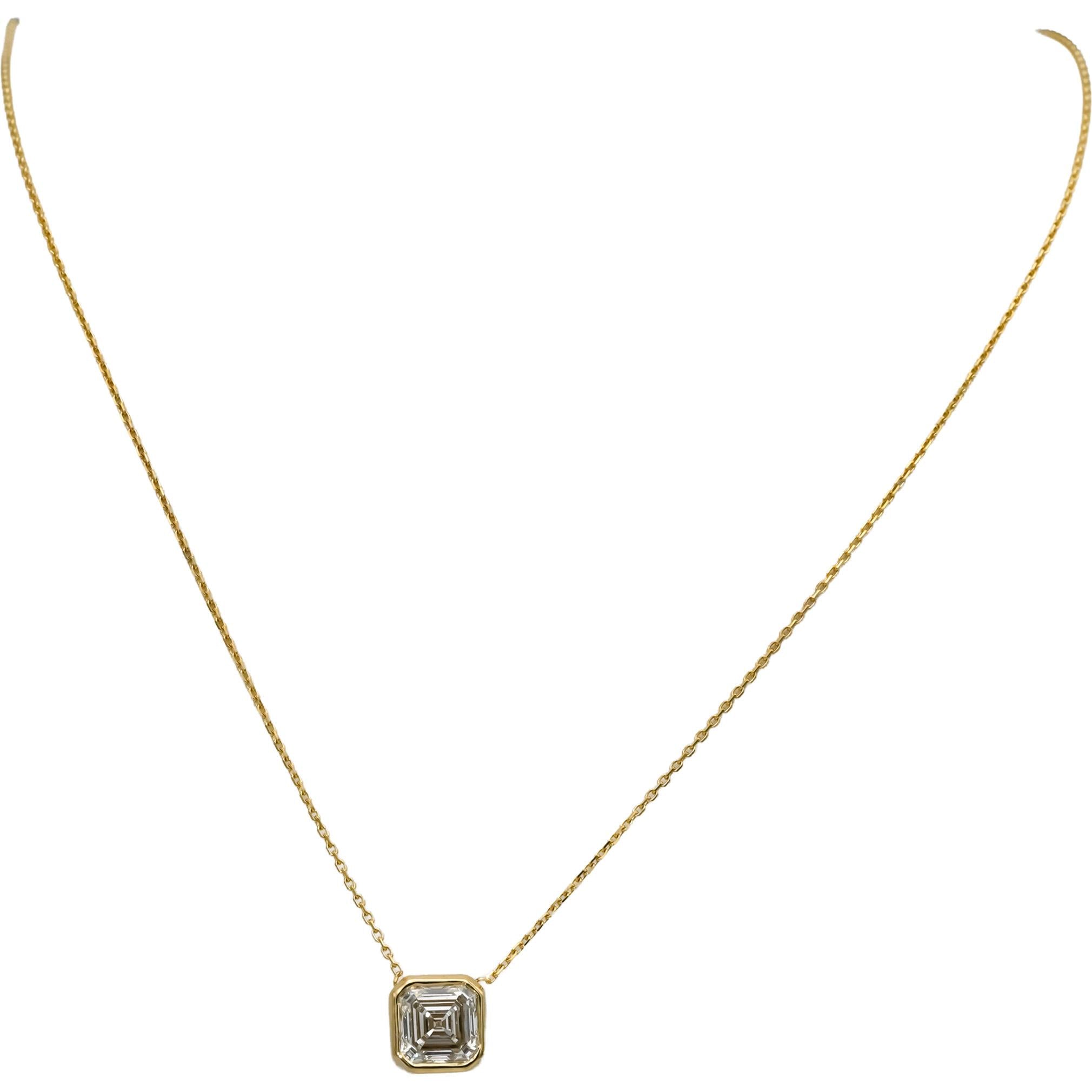 IGI 14k Yellow Gold VVS2/G Asscher Cut Lab-Grown Diamond Pendant Necklace 3.91CT