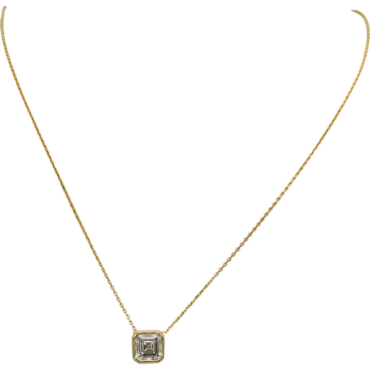 IGI 14k Yellow Gold VVS2/G Asscher Cut Lab-Grown Diamond Pendant Necklace 3.91CT