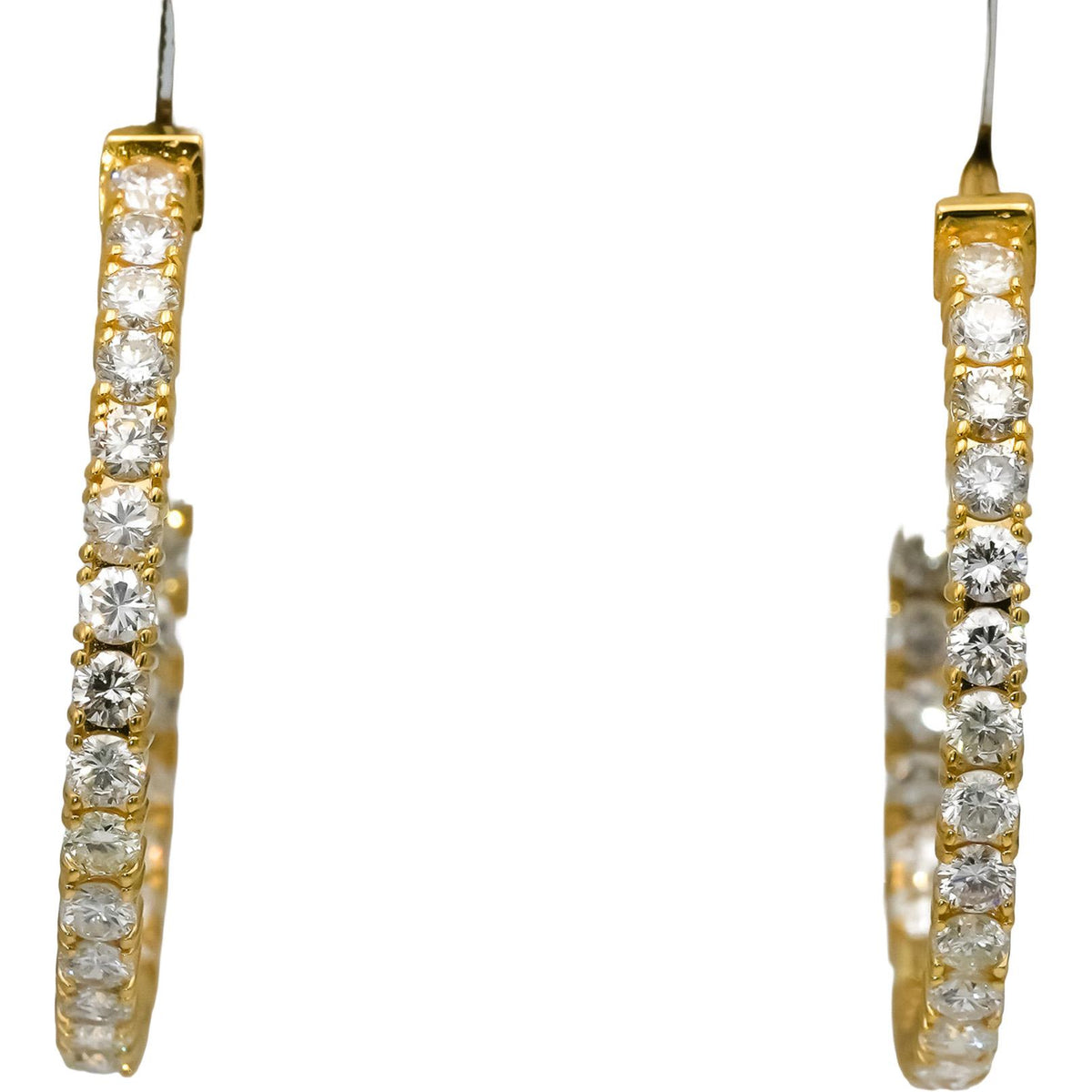 14k Yellow Gold Round Natural Diamond Inside Out Hoop Earrings 2.90CT