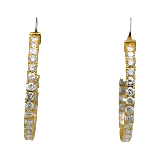 14k Yellow Gold Round Natural Diamond Inside Out Hoop Earrings 2.90CT