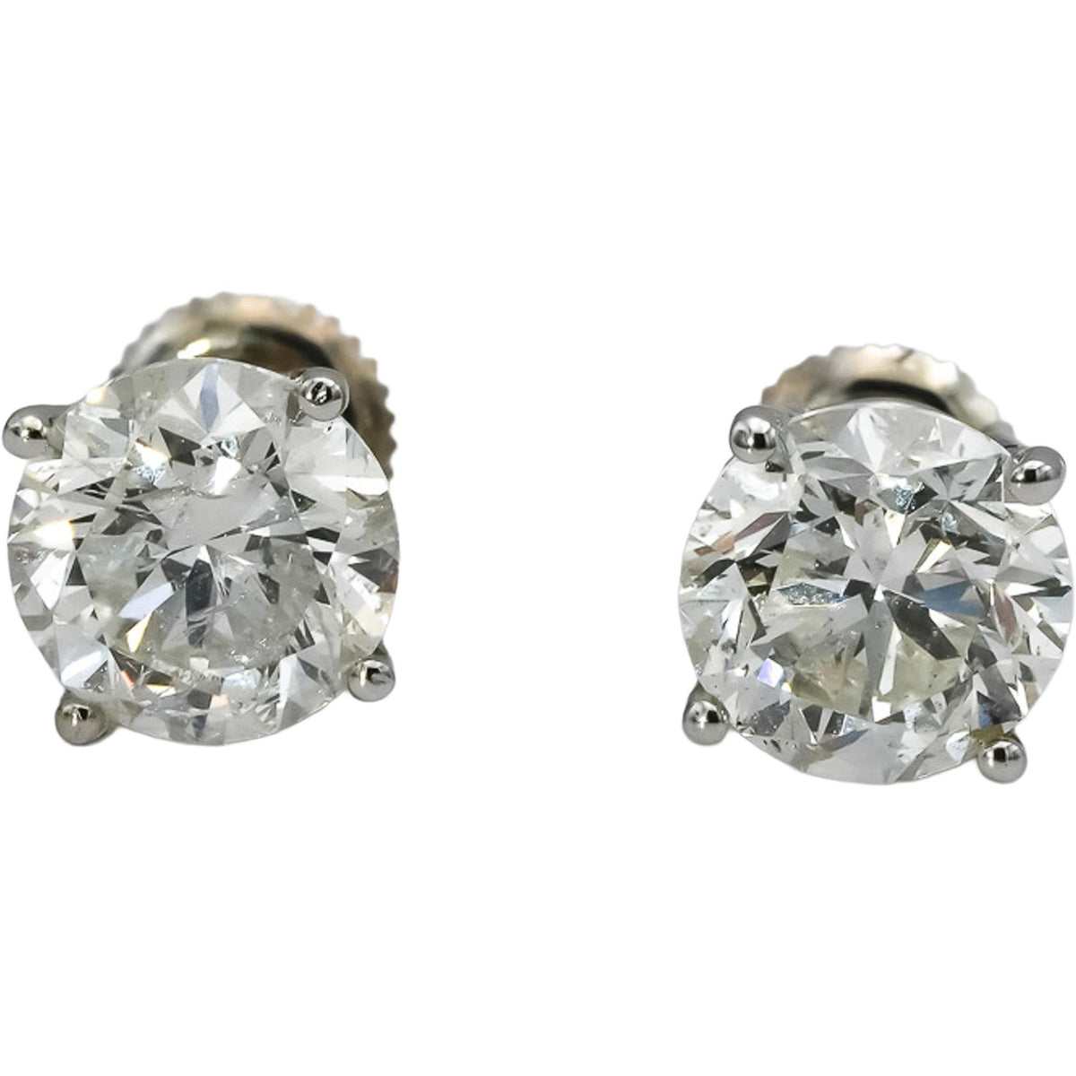 14k White Gold Round Natural Diamond Screw Back Stud Earrings 4.01CT