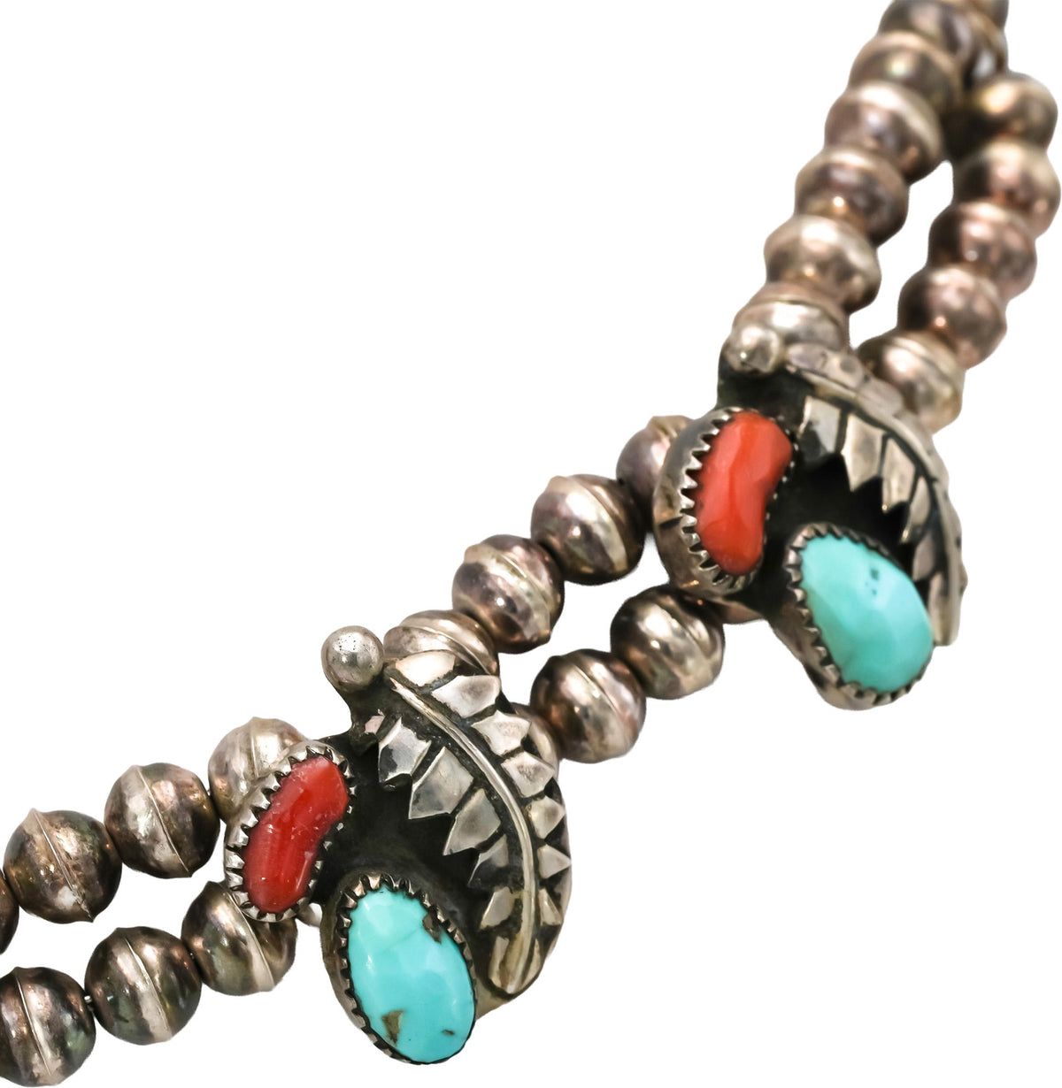 Sterling Silver Turquoise and Carnelian Native American Squash Blossom Necklace
