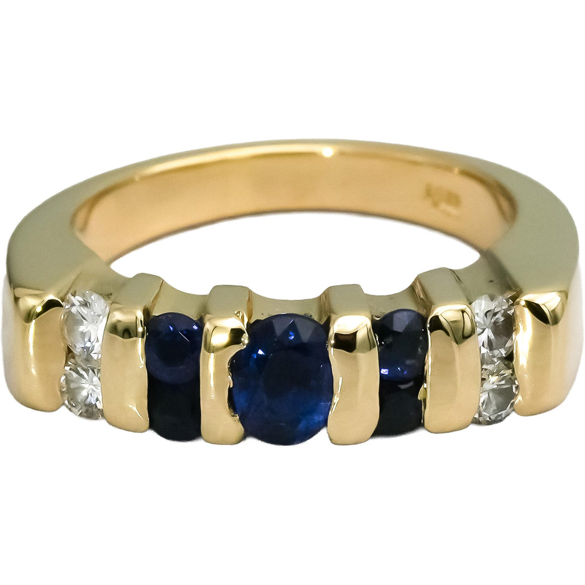 14k Yellow Gold Diamond and Sapphire Band Ring 0.90CT Size 5.25