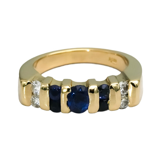 14k Yellow Gold Diamond and Sapphire Band Ring 0.90CT Size 5.25