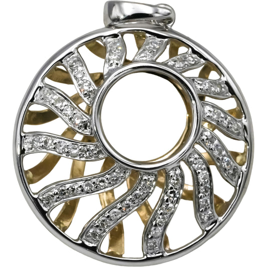 14k White and Yellow Gold VS Round Diamond Abstract Sunburst Pendant 0.75CT