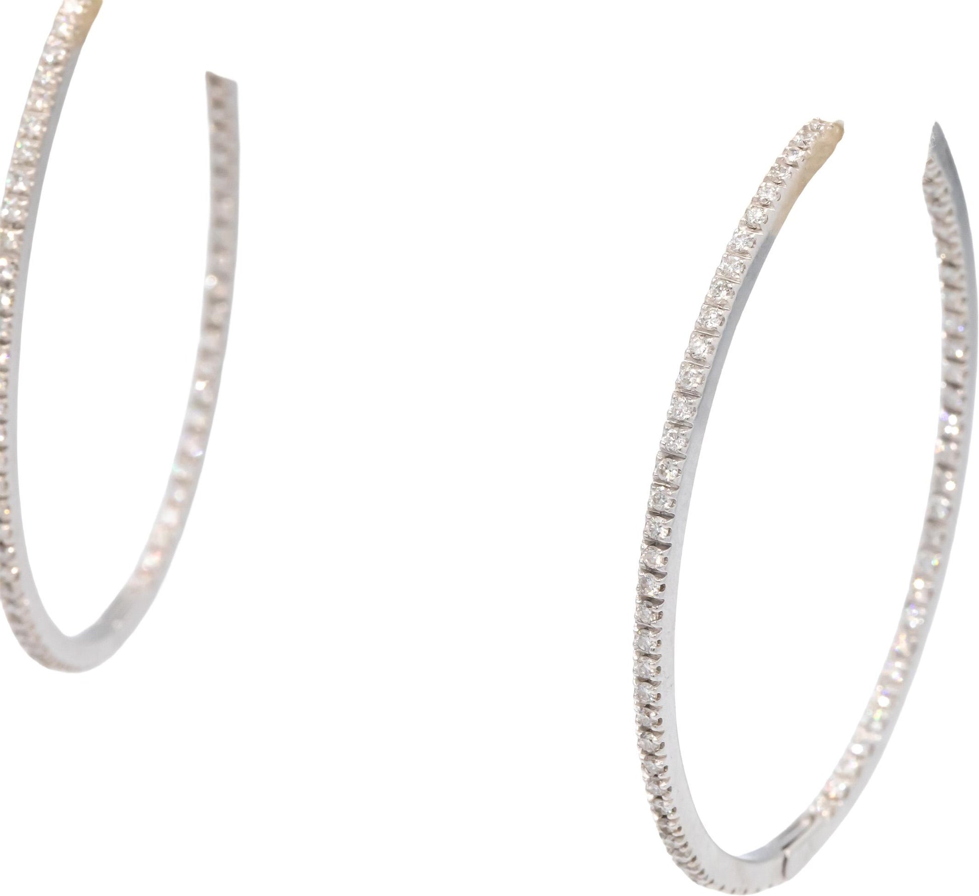 18k White Gold VS Round Diamond Large Oval Hoop Earrings 2.0CT