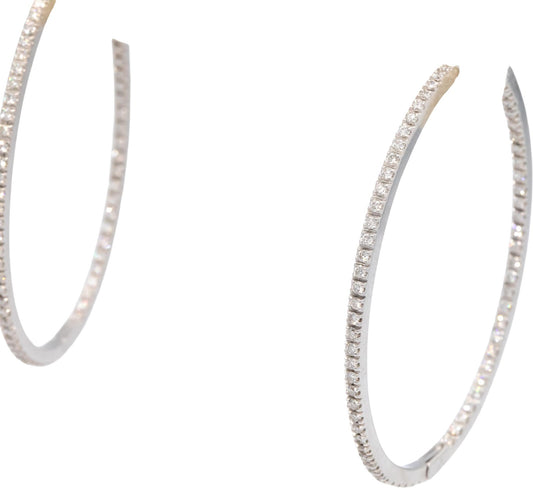 18k White Gold VS Round Diamond Large Oval Hoop Earrings 2.0CT