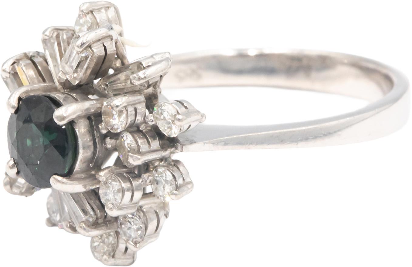 14k White Gold 1.50CT Diamond and Sapphire Flower Ring Size 7