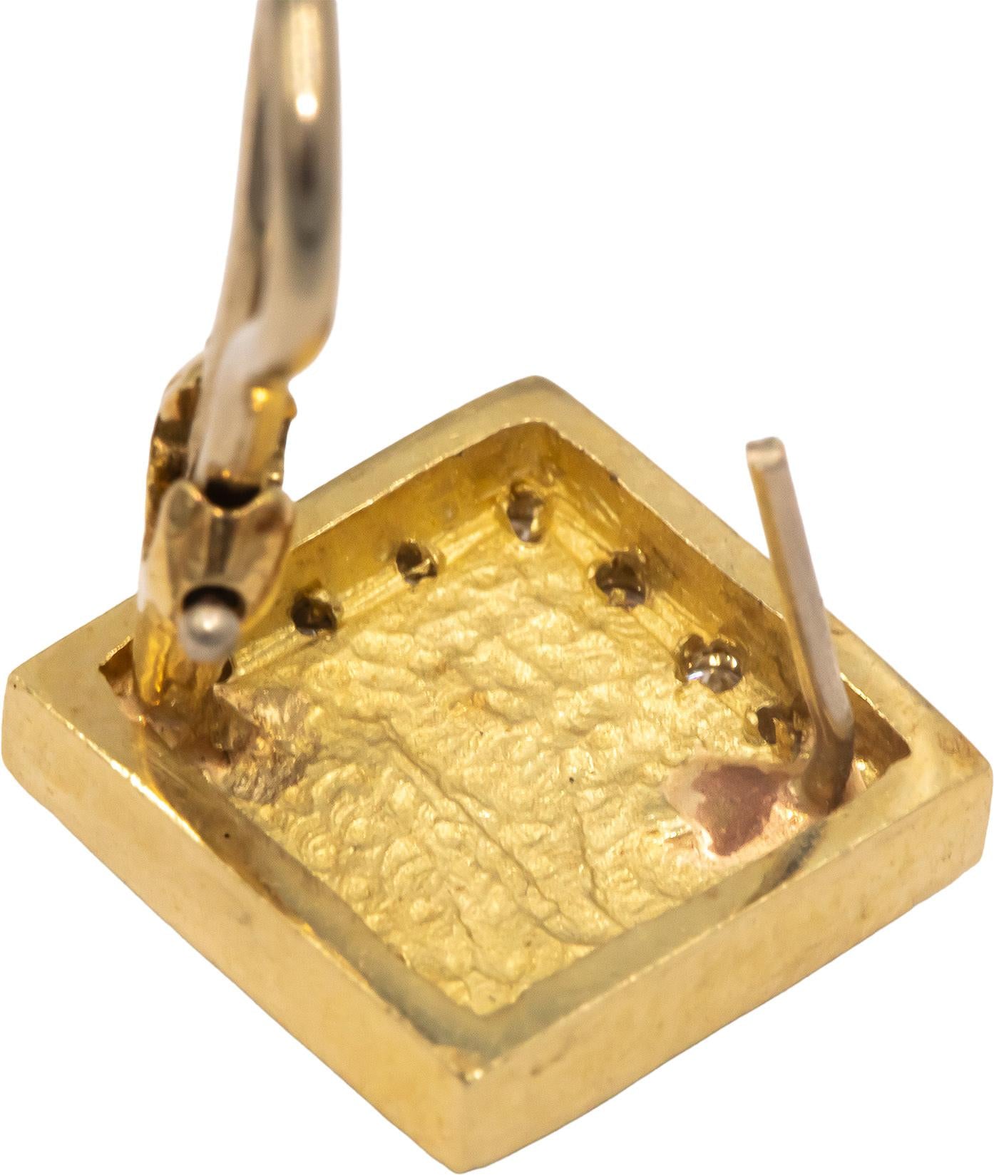 14k Yellow Gold 0.50CT VS Diamond and Painted Enamel Square Shaped Earrings