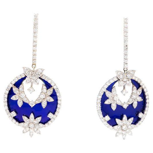 STAMBOLIAN 18k Gold VS Diamond Enamel Flower Drop Dangle Earrings 8.10CT