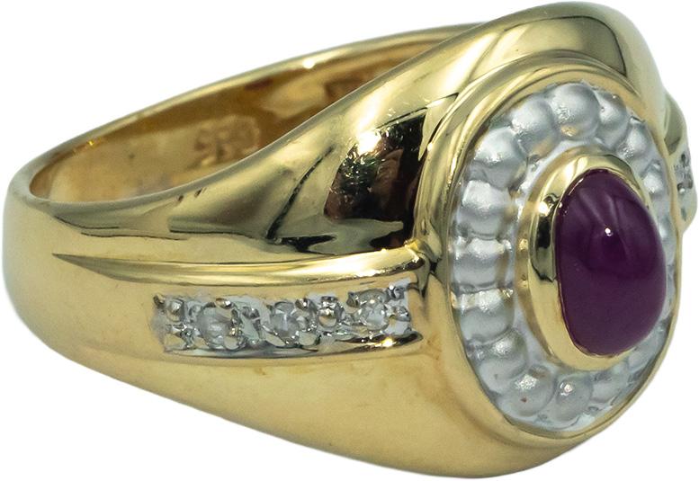 14k Yellow Gold 0.30CT Diamond and Cabochon Ruby Ring Size 6.75