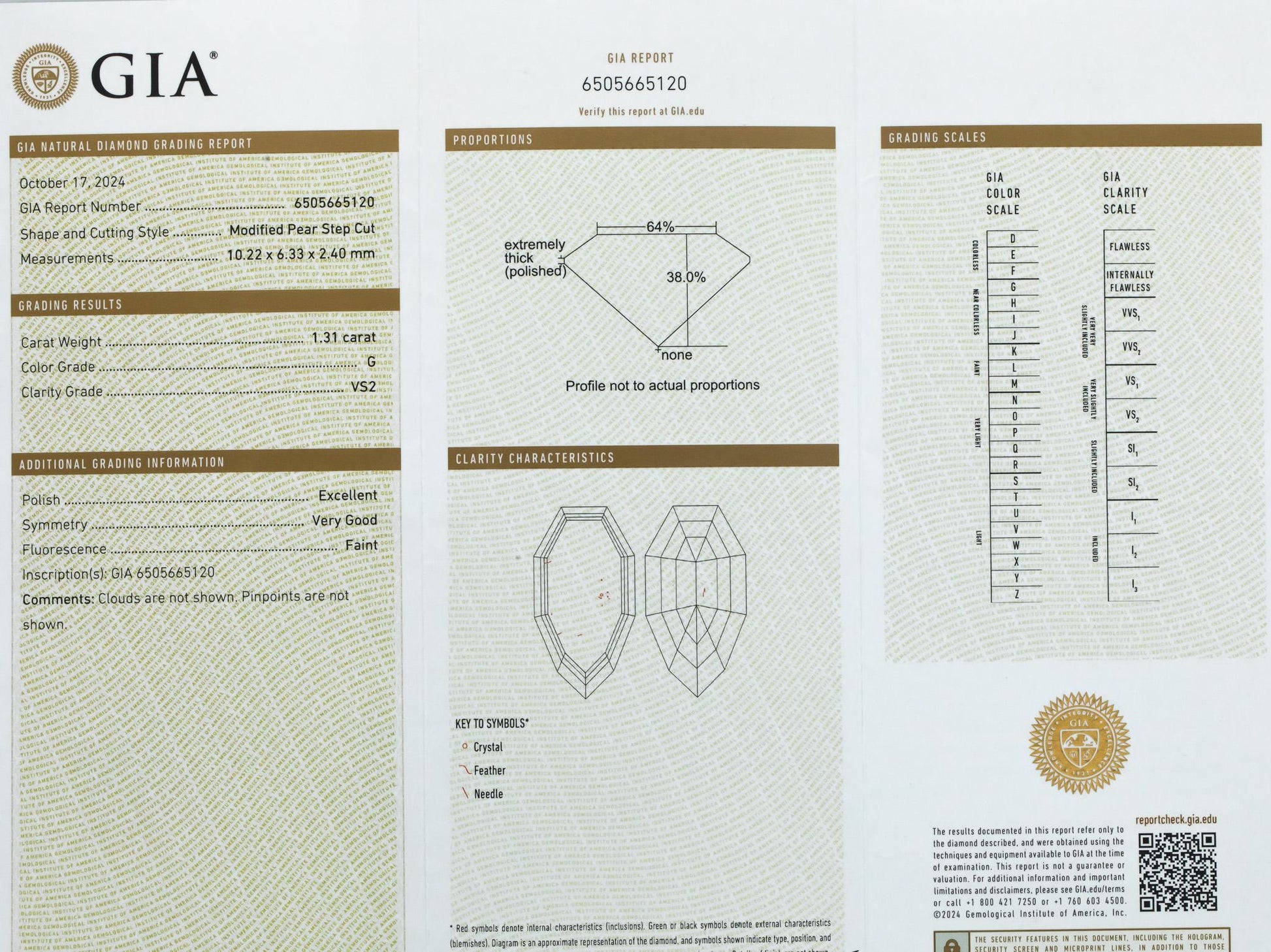 GIA Certified 1.31CT VS2/G Modified Pear Step Cut Loose Diamond w/ Report
