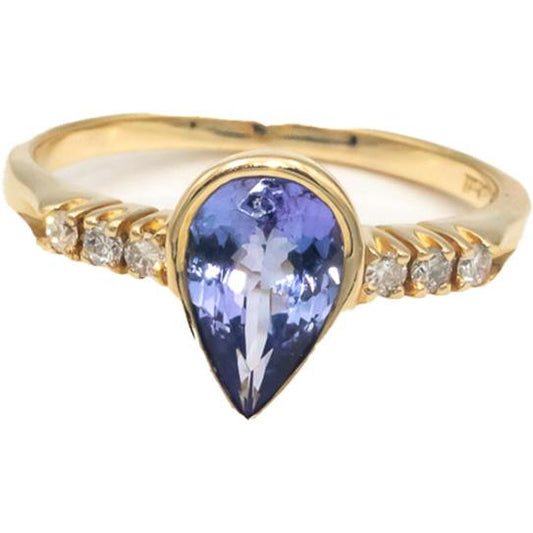 KALATI Designer 14k Yellow Gold 1.15CT Diamond and Tanzanite Ring Size 6