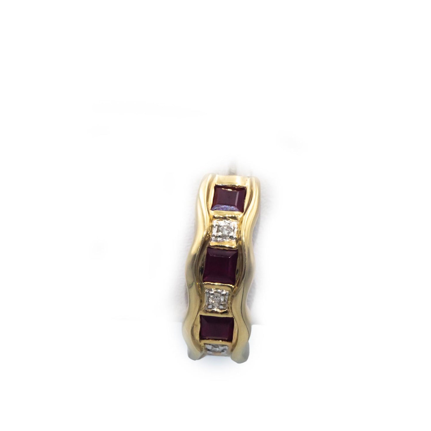 14k Yellow Gold 1.26CT Diamond and Ruby Hoop Huggie Earrings
