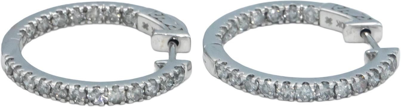 10k White Gold Diamond Inside Out Hoop Huggie Earrings 1.50CT